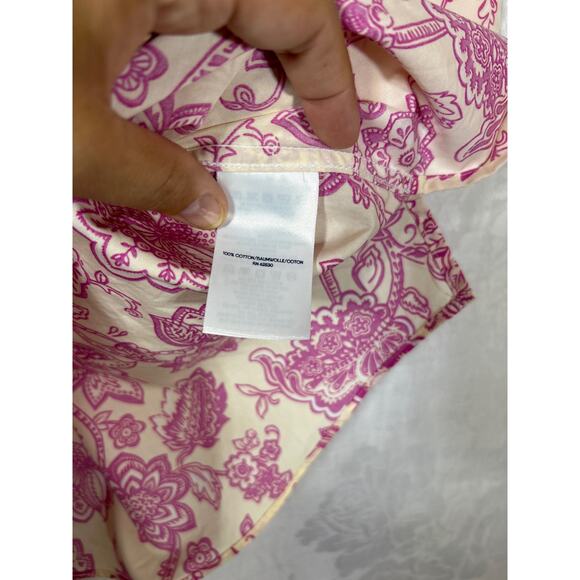 Lands End Button Up Tunic 12 Yellow Pink Floral No Iron Supima - Picture 8 of 12